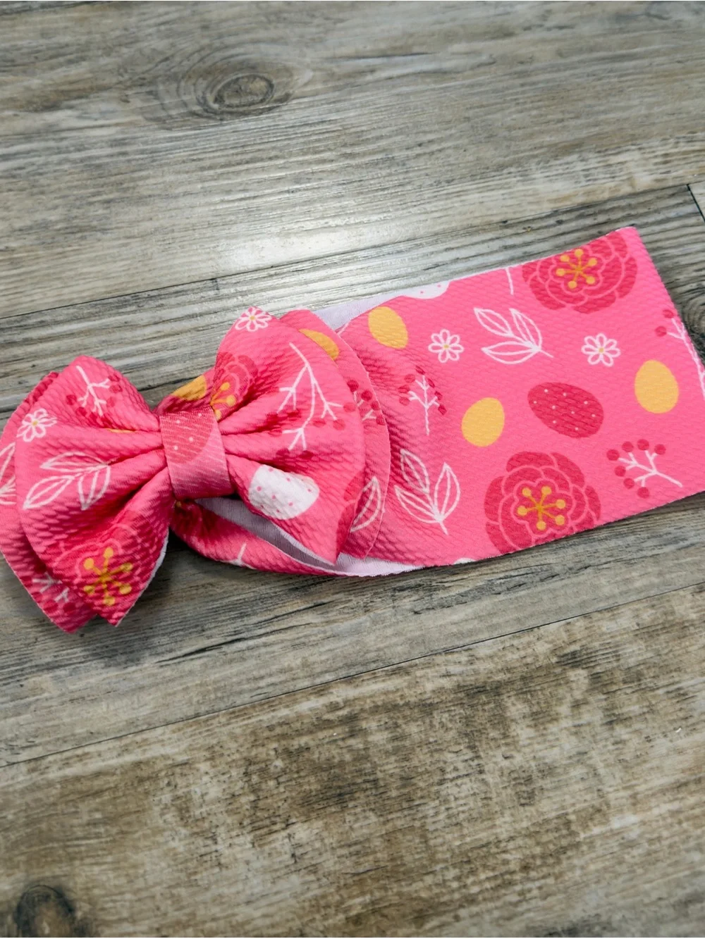 Easter Pink Floral Big Bow Headband Baby Girl 6-9M Bullet Fabric